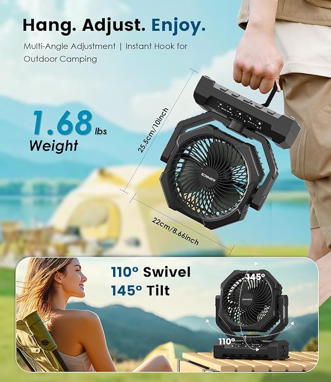 Camping Fan Rechargeable, 60H Long-Lasting Battery Powered Fan - Image 6