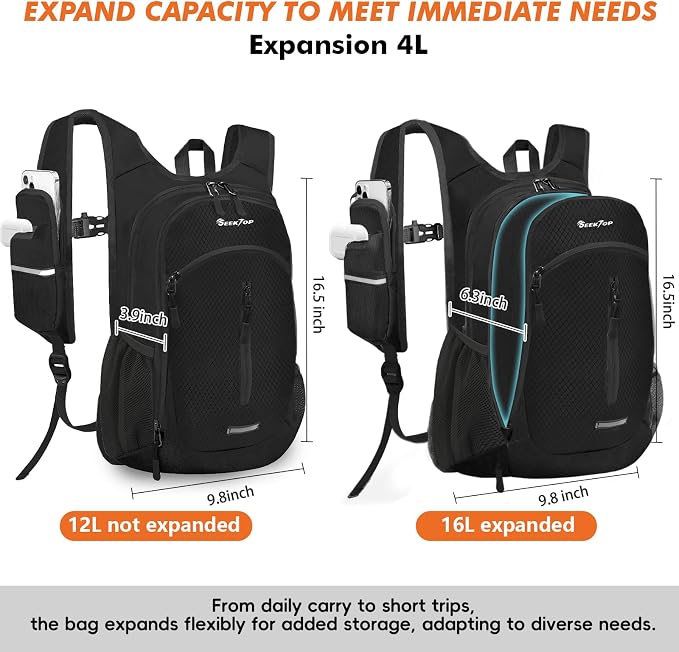 Seektop Small Hiking Backpack Expandable 12L-15L, Lightweight Packable - Image 2