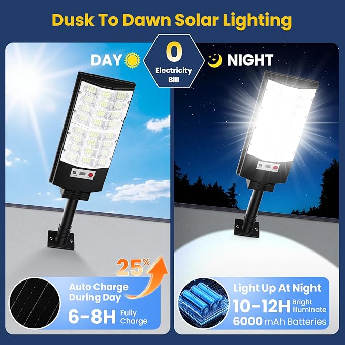 2-Pack Solar Street Lights Outdoor Waterproof, 12000LM Solar Lights - Image 4