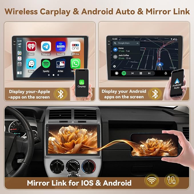 Android 15 Car Stereo for Jeep Compass Patriot 2007 2008 2009, Hikity 10'' - Image 3