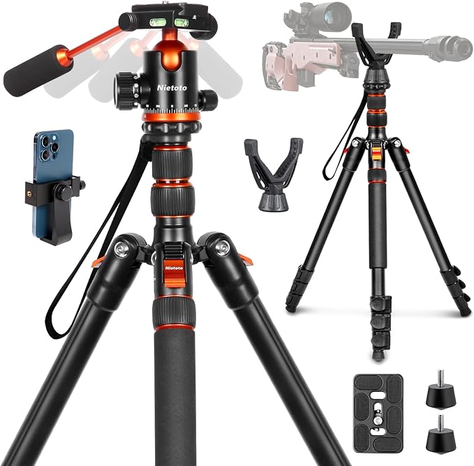 68" Ball Head Camera Tripod & Monopods, 360° Smooth Rotation V-Yoke Rifle by Nietoto-US