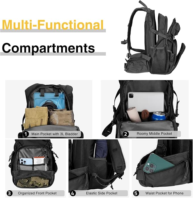 CVLIFE Hydration Backpack with 3L TPU Tactical Water Bladder, 22L Hiking - Image 5