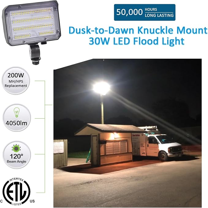 30W LED Flood Light with Knuckle, Outdoor Security Fixture Light with - Image 2