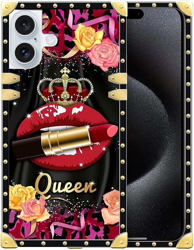 Compatible with iPhone 16 Case, Queen Lip Crown Leopard Print Luxury Golden by Unknown