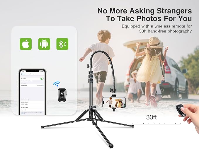 elitehood 6.8 Feet Tall Phone Stand Tripod, Aluminum iPhone Tripod, Adjustable - Image 9