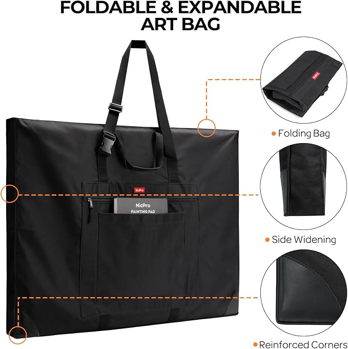 Nicpro Large Size Art Portfolio Case, Artist Portfolio Tote Bag - Image 4