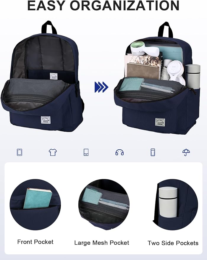 VASCHY Lightweight Backpack for School, Classic Basic Water Resistant Casual - Image 3