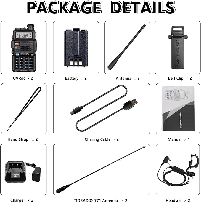 2 Pack BAOFENG UV-5R 8 Watt Ham Radio Handheld Long Range Two Way Radio - Image 8