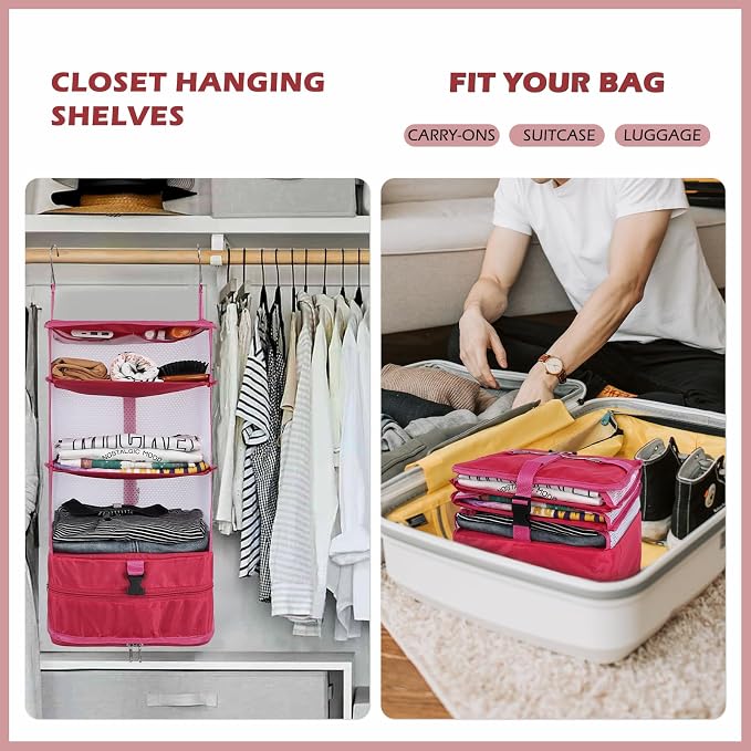 Surblue Hanging 3-Shelf Closet Organizer Pocket Collapsible Washable Oxford - Image 2