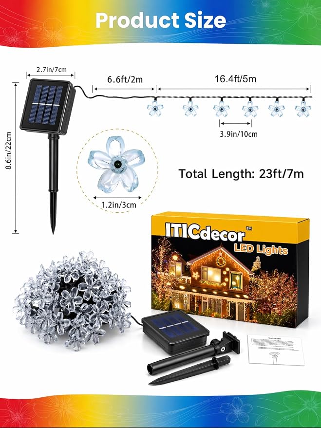 ITICdecor Solar Flower String Lights Outdoor Waterproof 50 LED Solar Powered - Image 5