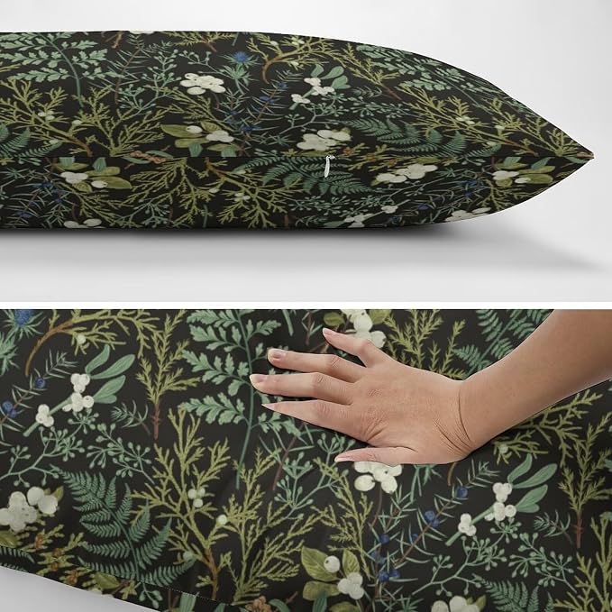 Botanical Print Floral Throw Pillow Covers Set of 2 Queen Size Black Sage Green - Image 5