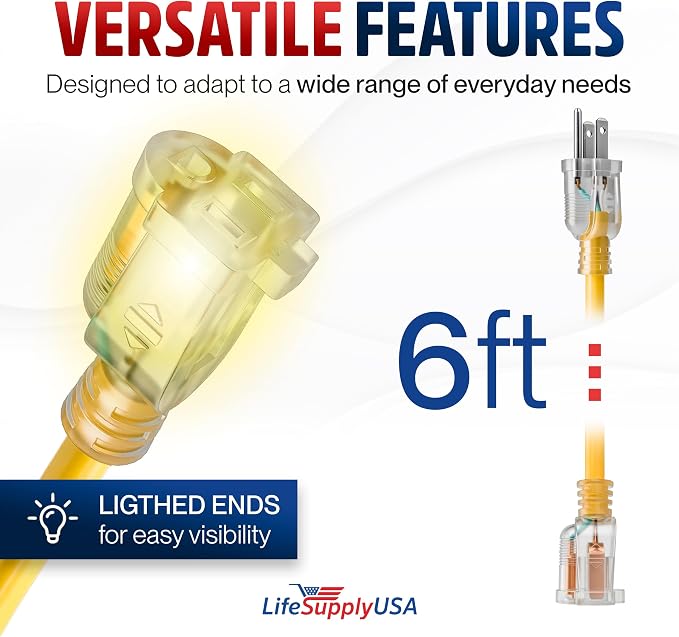 6ft Outdoor/Indoor Extension Cord 10/3 Gauge Ultra Heavy Duty 3 Prong SJTW - Image 6