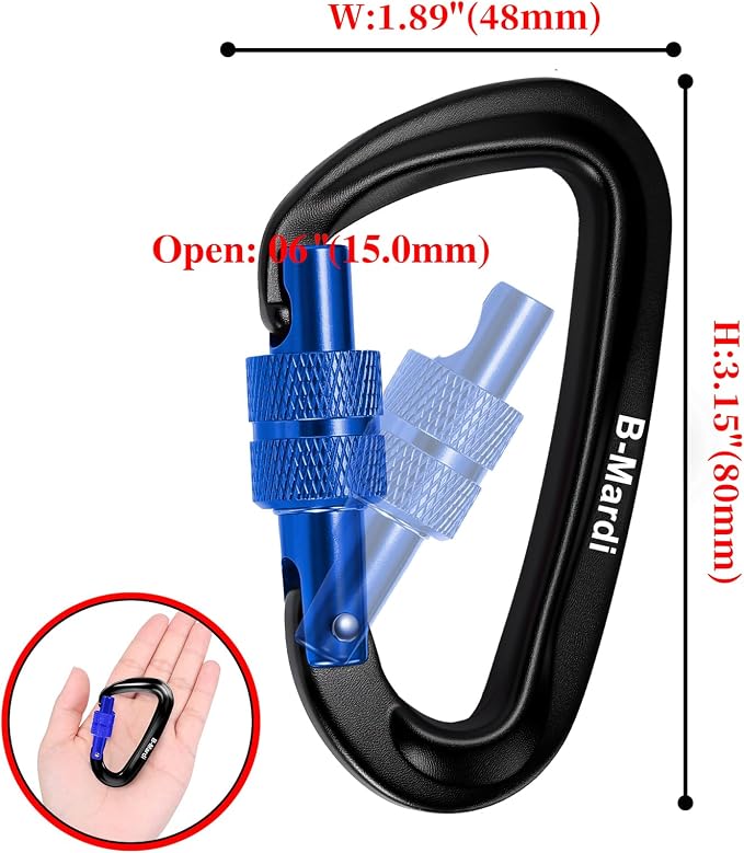 B-Mardi Carabiner Clips Heavy Duty 12kN-Lightweight Locking Carabiners - Image 2
