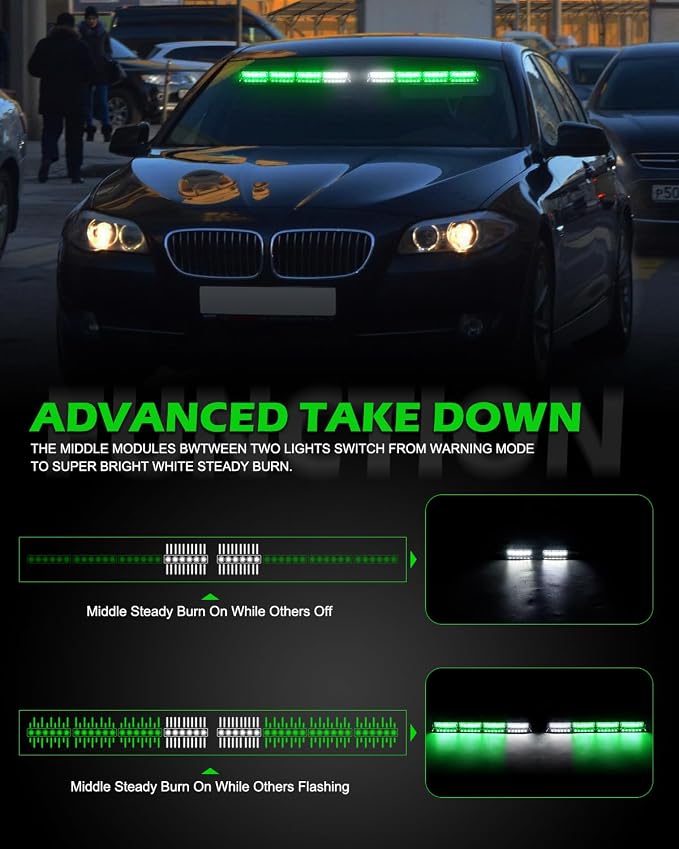 HLauto 604N Emergency Dash Strobe Lights: 2x16.8 inch Green Security Light - Image 3