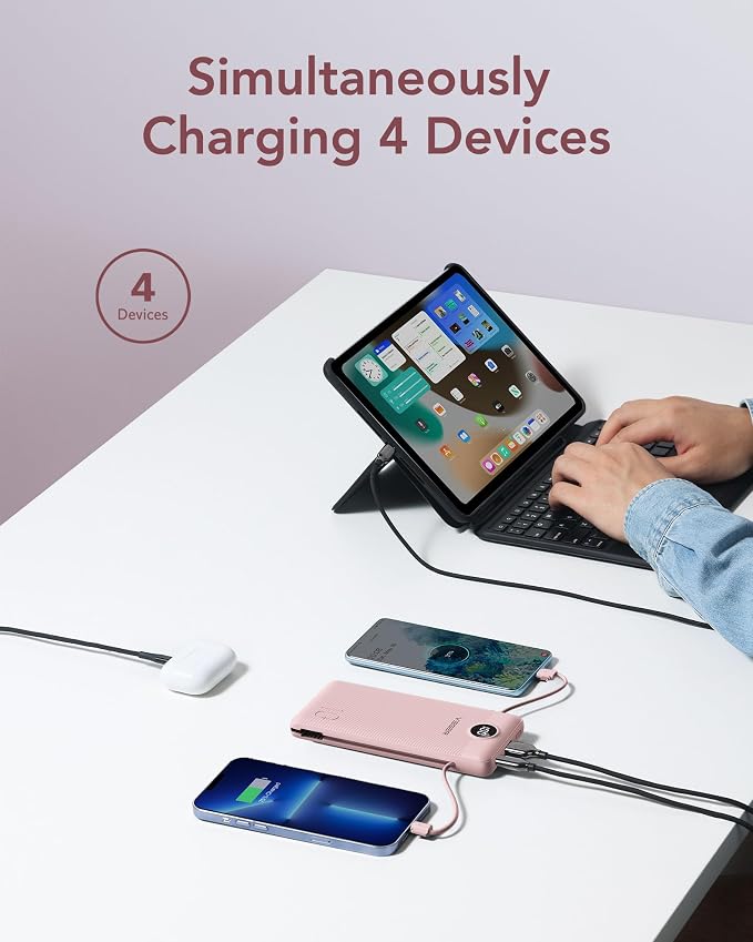 VEGER Portable Charger with Built-in AC Plug and Cables, All in One 10000mAh - Image 4