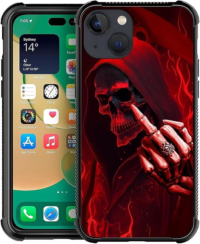 for iPhone 13 Mini Case, Gestures Funny Skull Pattern Graphic Design Girl Boy by FKBRCL4U