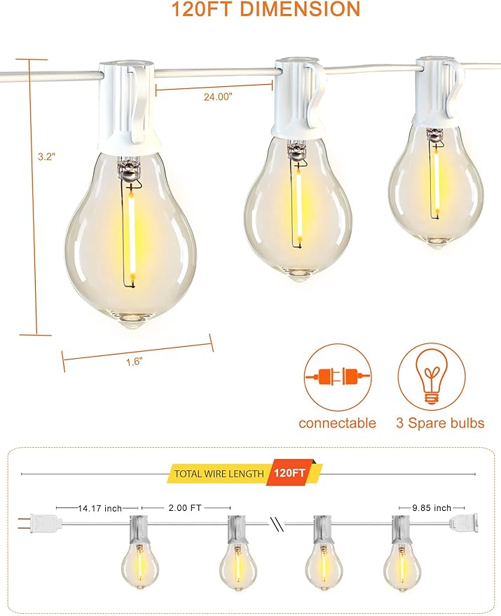 DAMAING Outdoor String Lights 120FT Waterproof Patio Lights - Image 7
