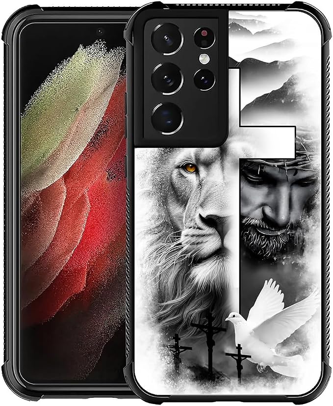 for Samsung Galaxy S21 Ultra Case, Lion Cross Jesus Christ Dove Pattern Graphic by FKBRCL4U