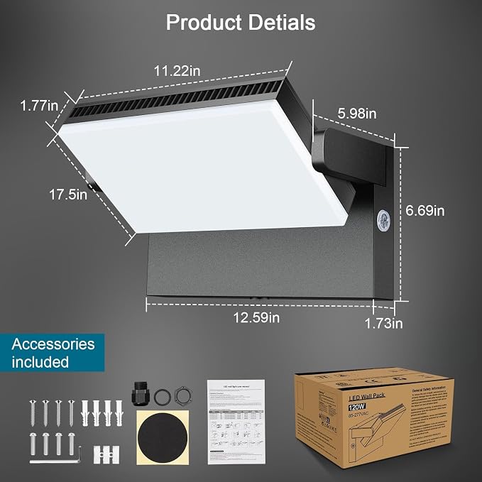 Modern Sleek Flood Lights Outdoor, 120W 5000K Dusk-to-Dawn Photocell - Image 5