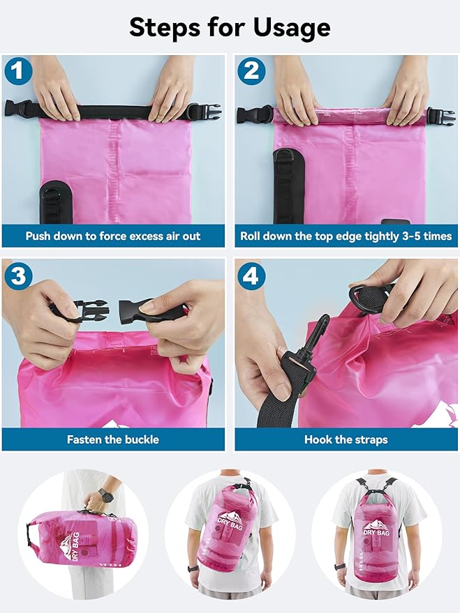 HEETA Dry Bag Waterproof for Women Men, 5L/10L/20L/30L/40L Roll Top Lightweight - Image 5