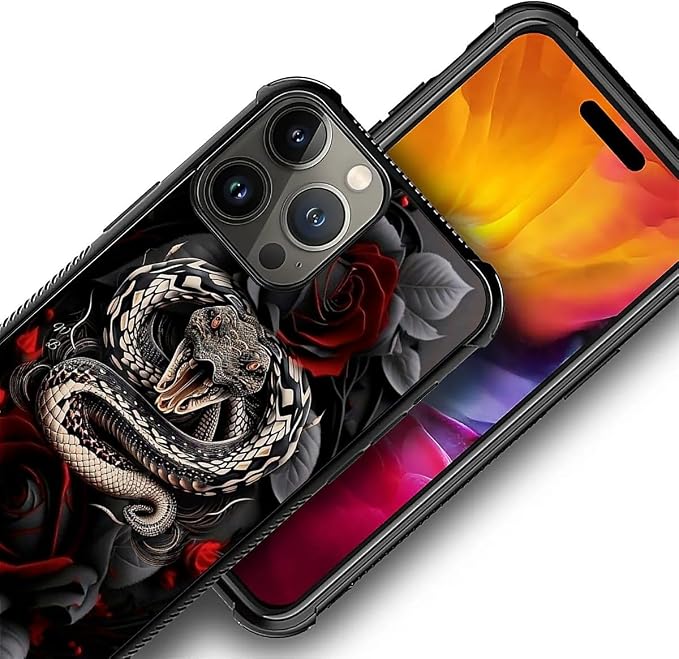 for iPhone 16 Pro Max Case, Entwined Rose Snake Pattern Graphic Design Girl Boy - Image 2