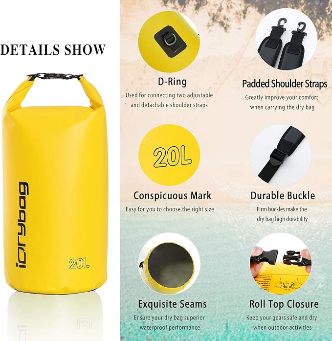 IDRYBAG Dry Bag for Kayaking Waterproof 2L/5L/10L/15L/20L, Small Dry Sack - Image 2