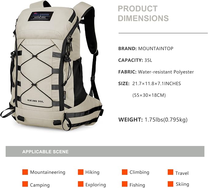 MOUNTAINTOP Hiking Backpack 35L Travel Backpack Lightweight Daypack - Image 2