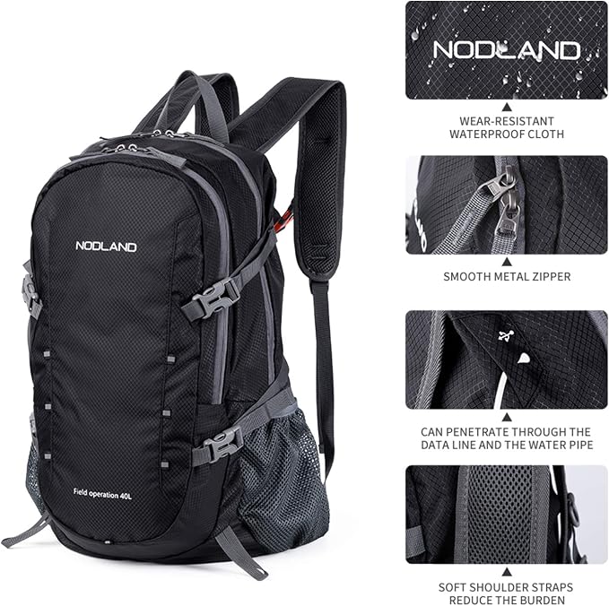 NODLAND Lightweight Backpack Travel 40L Foldable Water-Resistant Daypack - Image 4