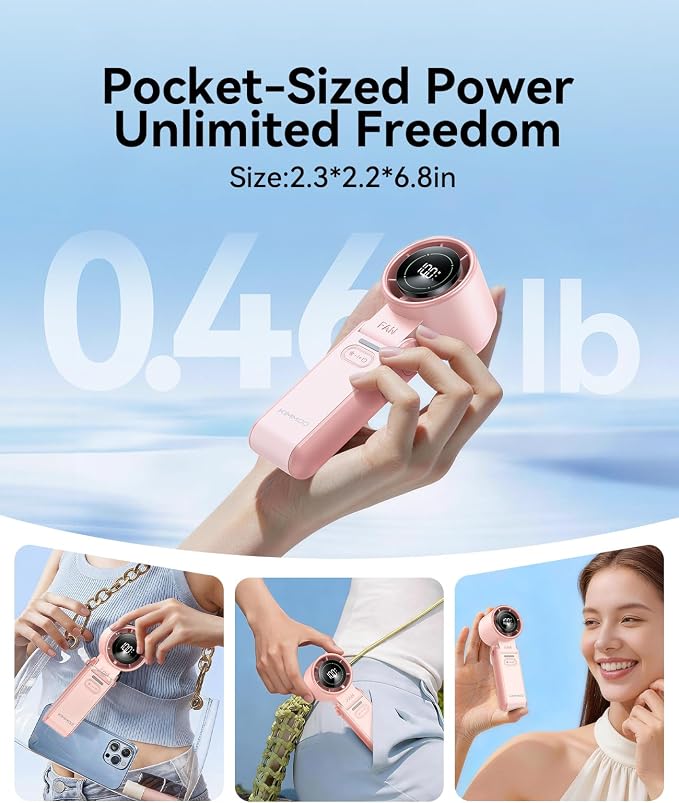 KIMMOO 2 Pack Pink Portable Handheld Turbo Fan-100 Speeds, Powerful 20000 RPM - Image 7