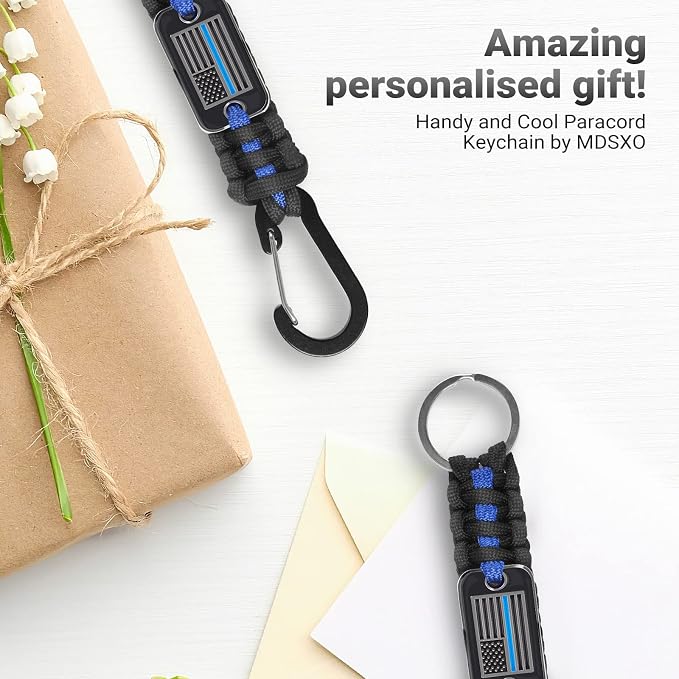 Short Thin Blue Line Paracord Keychain Neck Lanyard - Image 7
