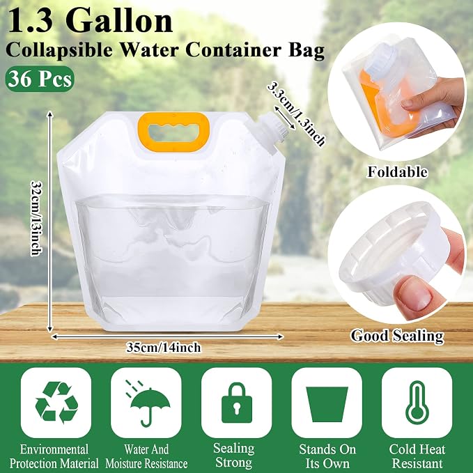 Tessco for you 36 Pcs 1.3 Gallon Collapsible Water Storage Bag Water Container - Image 2
