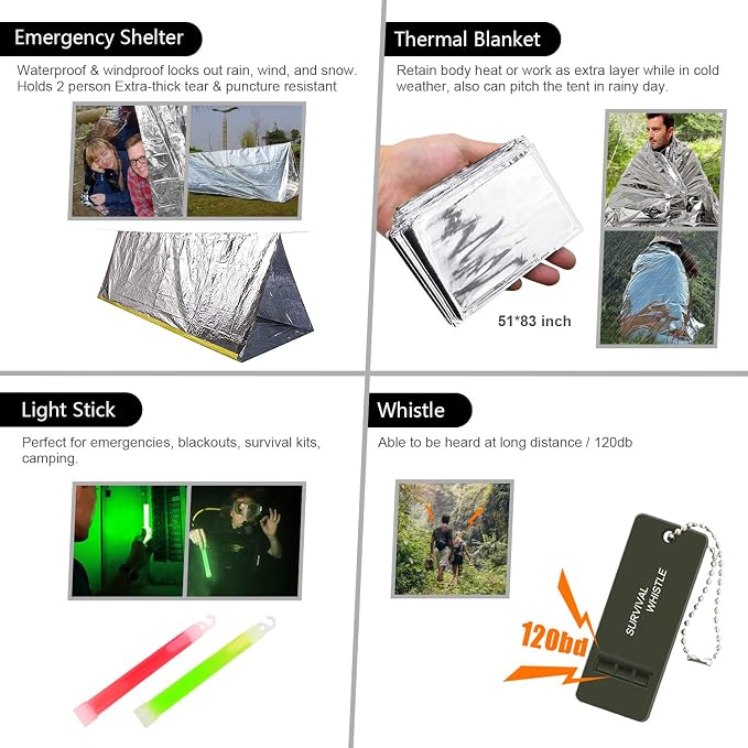 Survival Kit, First Aid Kit Survival Gear and Supplies Emergency Kit - Image 6
