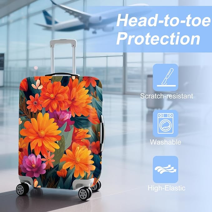 ANNA QUEEN Boho Floral Luggage Cover, Spring Orange Flower Pattern Suitcase - Image 3