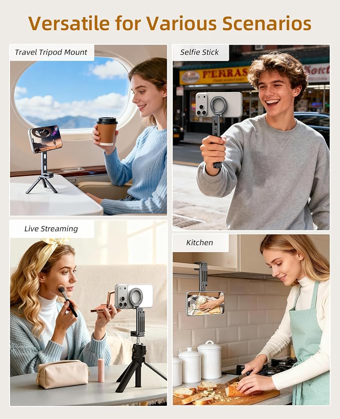 Magnetic Phone Tripod, 360°Rotating Adjustable Travel Tripod Mount, Foldable - Image 8