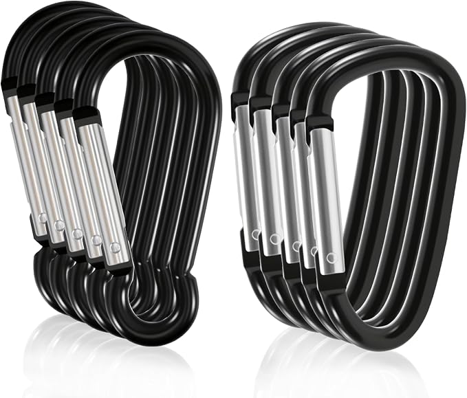 10 Pack 3 Inch Carabiner Light Duty, Aluminum Black Carabiner Clip, D Ring by HOME