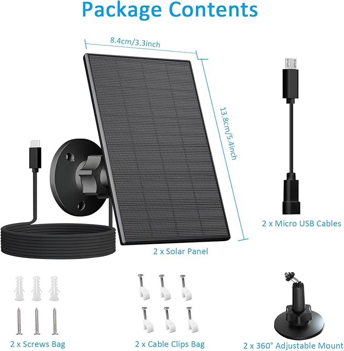 2W Solar Panel for Security Camera Outdoor, USB/USB-C Charger - Image 2