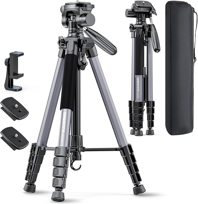 CAMBOFOTO 74″ Aluminum Camera Tripod – Heavy‐Duty Professional Tripod Stand by CAMBOFOTO