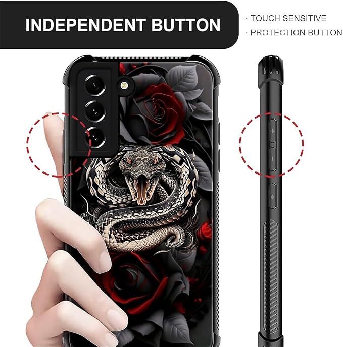 for Samsung Galaxy S21 FE Case, Entwined Rose Snake Pattern Graphic Design Girl - Image 3