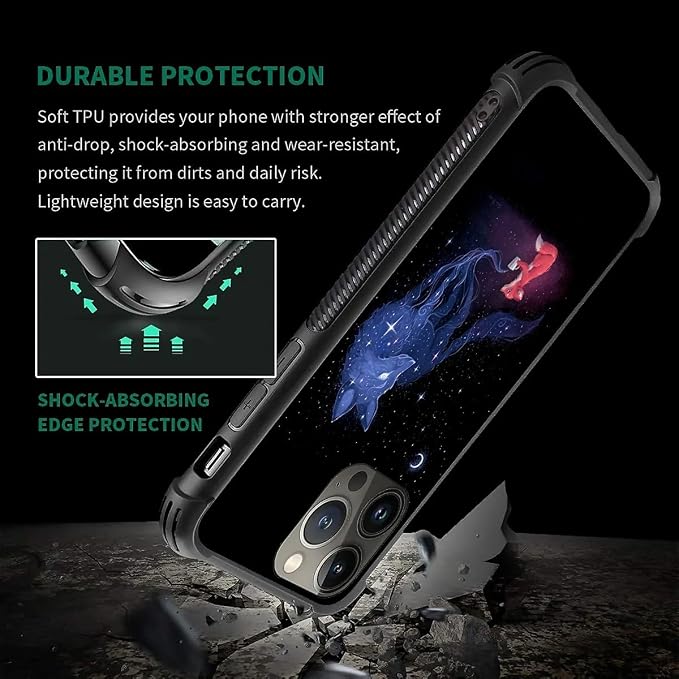 for iPhone 13 Pro Max Case, Galaxy Fox Wolf Pattern Graphic Design Girl Boy - Image 6