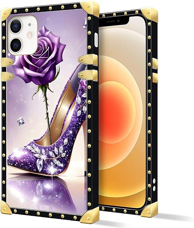 Compatible with iPhone 11 Case, High Heeled Purple Diamond Rose Luxury Golden - Image 2