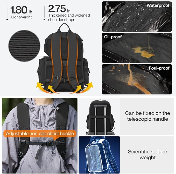 mixi Travel Backpack for Women Men, 18 Inch Carry On Laptop Backpack Flight - Image 4