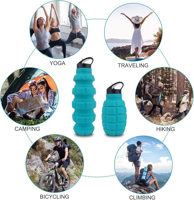 QiCheng&LYS 19.5oz Collapsible Travel Water Bottle, Reuseable BPA Free Silicone - Image 5