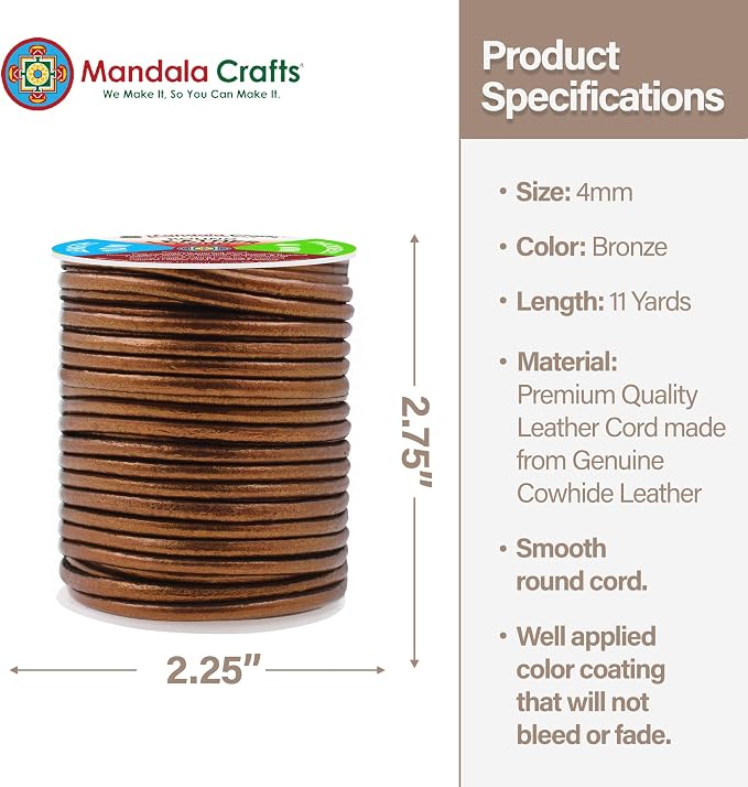 Mandala Crafts Round Genuine Bronze Leather Cord - Image 4