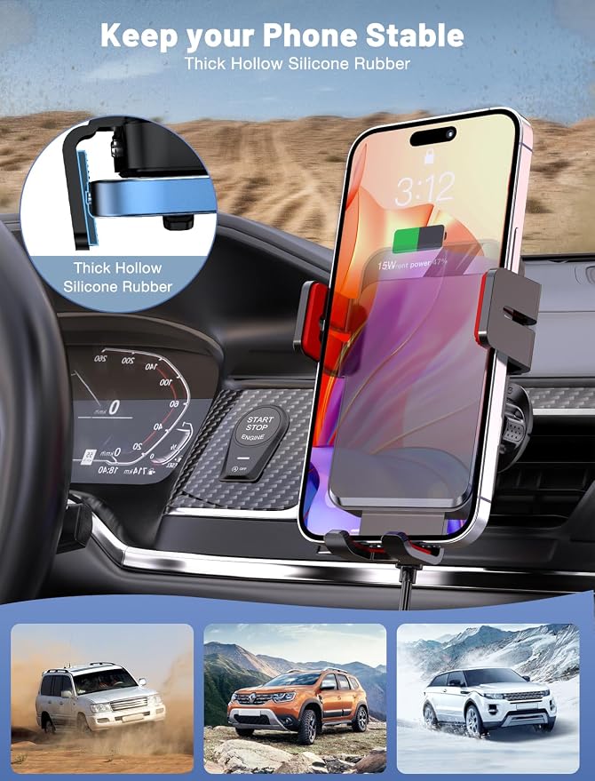 Wireless Car Charger, MOKPR Auto-Clamping Car Mount 15W/10W/7.5W Fast Charging - Image 6