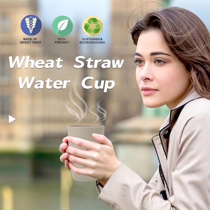 Wrova Wheat Straw Cups 6 PCS Good Alternative to Plastic Reusable Cups 20 oz - Image 6
