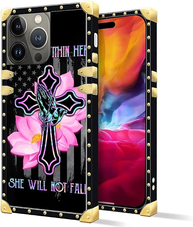 Compatible with iPhone 15 Pro Max Case, Praying Cross Hands Luxury Golden - Image 2