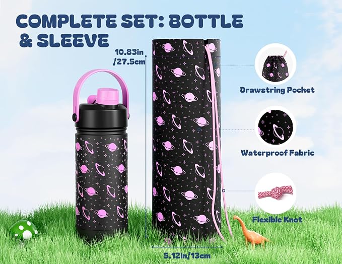 18 oz Kids Insulated Water Bottle: Glow-in-the-Dark, 2-in-1 Straw Spout Lid - Image 3