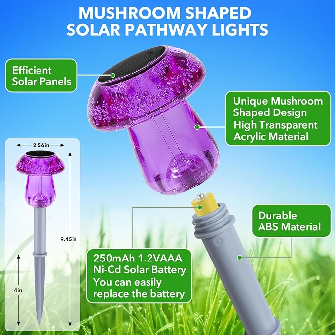 Solar Lights Outdoor, 8 Pack Mushroom Lights Outside Waterproof, Solar Powered - Image 2