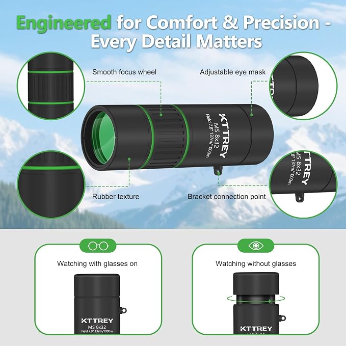 8x32 Monocular Telescope for Adults, High Power BAK4 Prism FMC Coating IPX7 - Image 7