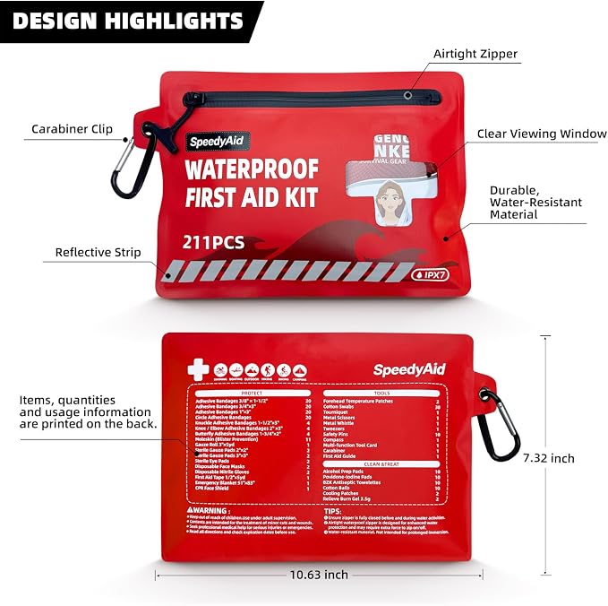 211 PCS Waterproof First Aid Kit, IPX7 Rated Dry Bag - Image 2